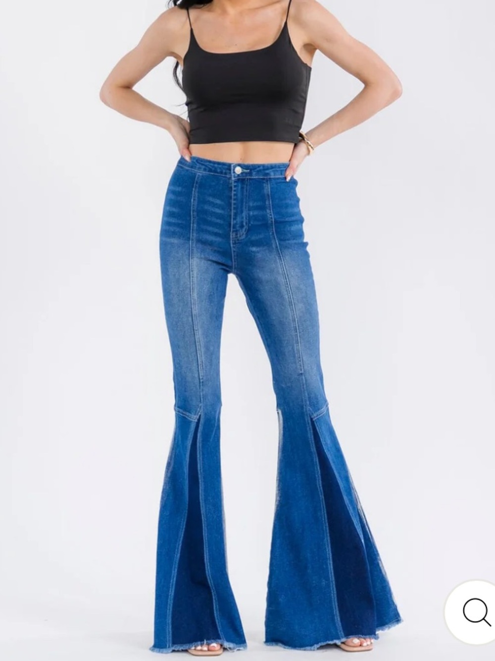 Colorblock Bell Leg Denim Pants